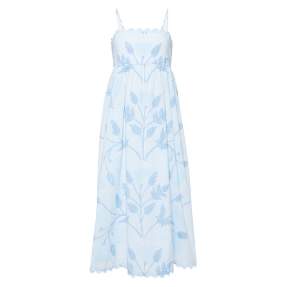 JULIET DUNN Scalloped Floral Cotton Midi Dress In Blue NWT - Picture 3 of 11